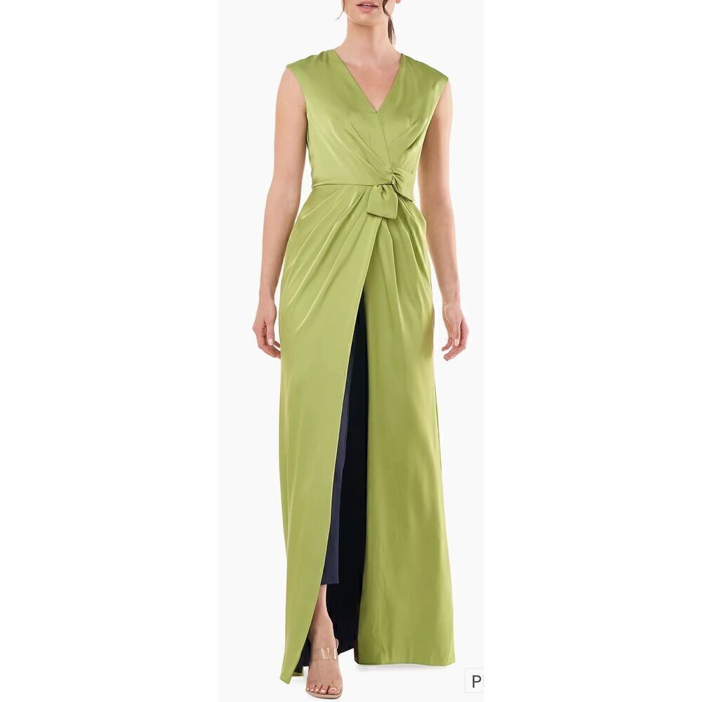 Kay Unger Lilly Hammered Charmeuse/Navy Jumpsuit NWOT Size 6